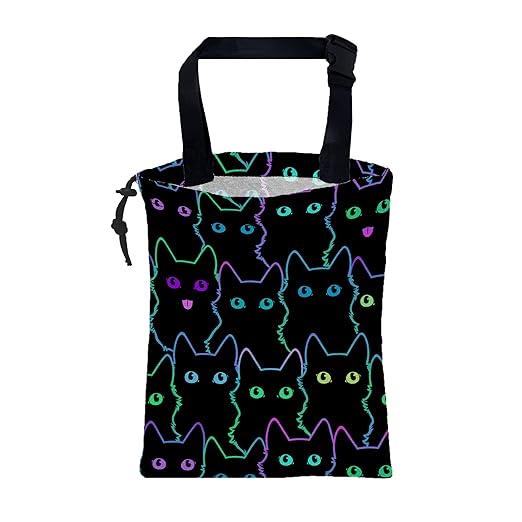 Car Trash Bag Cute Neon Cartoon Cat Leak-Proof Waterproof Car Garbage Bag with Drawstring Foldable Canvas Trash Bin with Adjustable Buckle for Car Accessories, Travelling, Camping