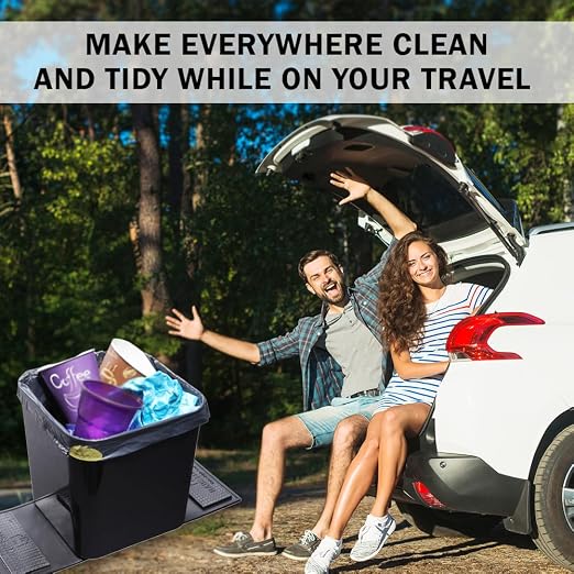 Car Trash Can with Stability Wings – Leakproof Portable Garbage Bin for Fabric & Rubber Mats – Compact Durable Plastic Auto Organizer for Cars, SUVs, Trucks (Black, Large)