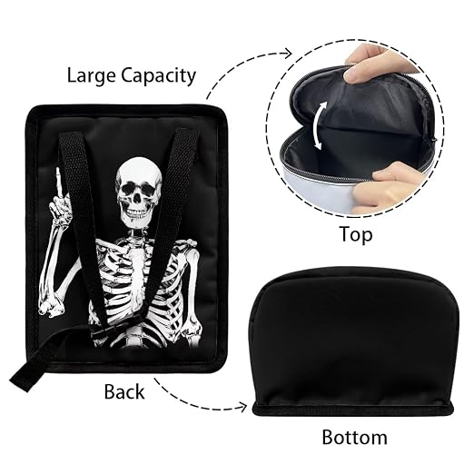 Biyejit Funny Skeleton Car Rubbish Storage Reusable Car Trash Can for SUVs Vans, Waterproof Automotive Garbage Cans Bin Hanging Leak Proof Vehicle Trash Can