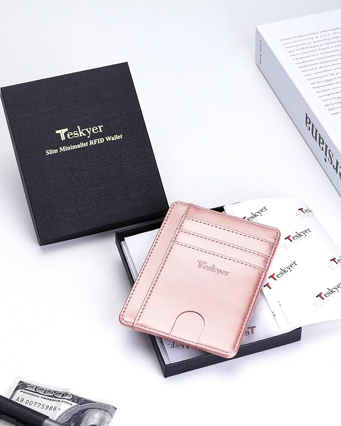 Teskyer Slim Wallet for Men, Minimalist Front Pocket RFID Blocking Leather Wallet Credit Card Holder for Men & Women