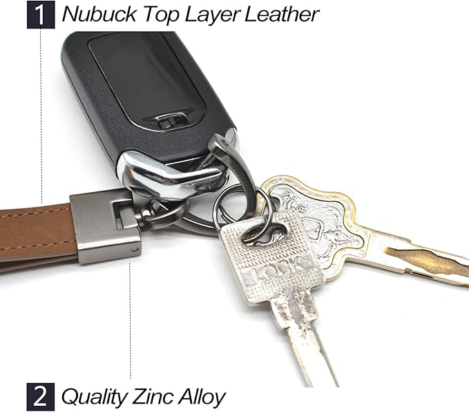 MECHCOS Car Key Fob Keychains Genuine Leather Keys Chain Holder for Men and Women with D-Ring, Screwdriver, Key Rings and 360 Degree Rotatable Swivel, Coffee Color
