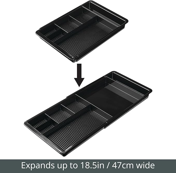 mDesign Expandable Plastic Drawer Organizer and Storage Container for Office Supplies - Gel Pen Pencil, Marker, Stationary, Desk Supply Holder for Drawers and Desktop - Lumiere Collection - Black