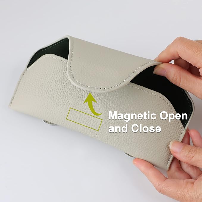 Magnetic Sunglass Holder for Car Visor Clip, Leather Car Glasses Holder, Visor Accessories Eyeglasses Holder Glasses Storage Case (02-Grey)