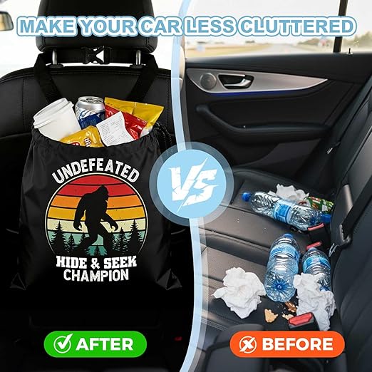 Bigfoot Pattern Car Trash Bag - Waterproof Car Trash Bag Hanging Leakproof Car Garbage Bag - Washable Reusable Trash Bag For Car Interior Hanging Organizer Storage Vehicle Travelling Camping