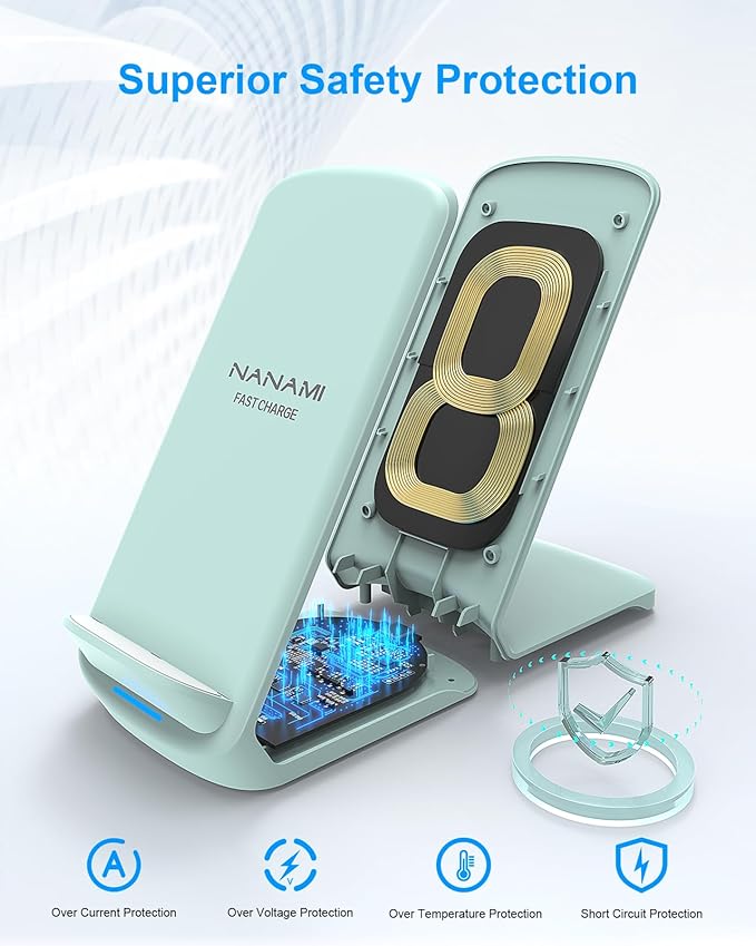 NANAMI Upgraded Fast Wireless Charger, Wireless Charging Stand for Samsung Galaxy S26/S25/S24/S23/S22/S21/S20/S10/S9/Note 20 & Phone Charger Dock for iPhone 17/17 Air/17 Pro/16/16 Plus/15/14/13/12