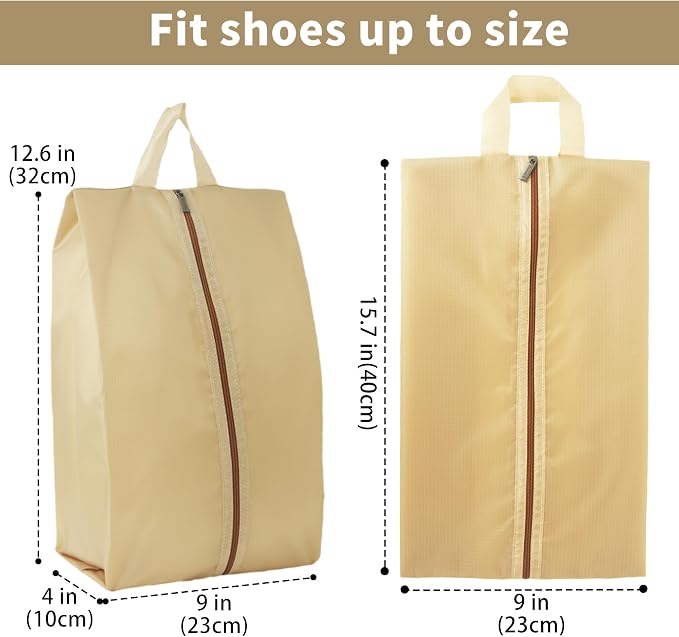 6pcs Portable Shoe Organizer, Travel Pouches with Zipper, Golf Shoe Bags, Clothes Bags, Soccer Cleats Bag Shoe Pouch for Gym, Waterproof, Odor-Resistant (Khaki)