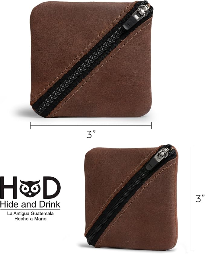 Hide & Drink, Slash Zippered Pouch, Change Holder, and Storage for Pocket and Purse Organization with Zipper, Full Grain Leather, Handmade (Bourbon Brown)