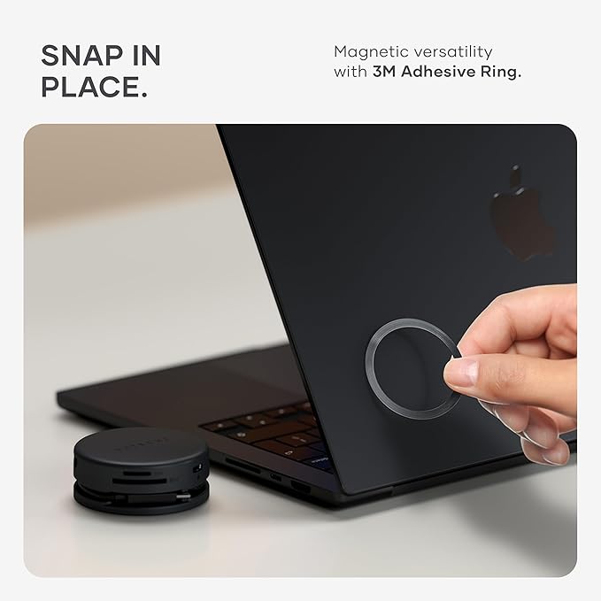 Satechi OntheGo??7-in-1 USB-C Hub, Compact Magnetic Multiport Adapter, 100W PD, HDMI 4K/60Hz, Gigabit Ethernet, 2×USB-A 5Gbps, SD/microSD Reader, Coiled Cable, for Mac & Windows ??Space Black