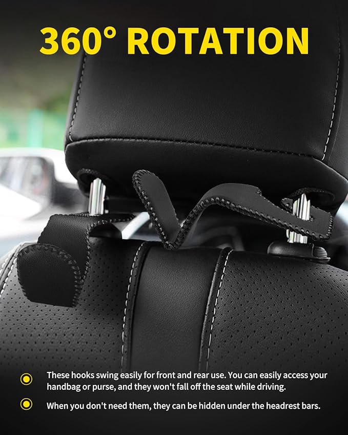 4 Pack Superior Leather Car Seat Headrest Hooks with 44 Pounds Load Capacity, Hangers Storage Organizer Universal Car Interior Accessories for Handbags Water Bottles Umbrellas, Black & Red