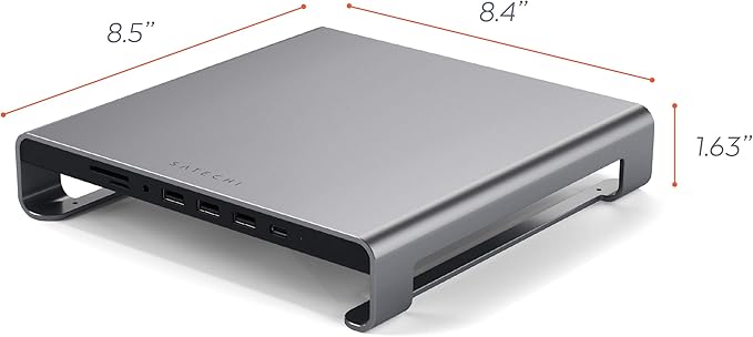 SATECHI Type-C Aluminum Monitor Stand Hub with USB-C Data, USB 3.0, Micro/SD Card Slots & 3.5mm Headphone Jack - for Apple Studio Display, iMac, iMac Pro (Space Grey)