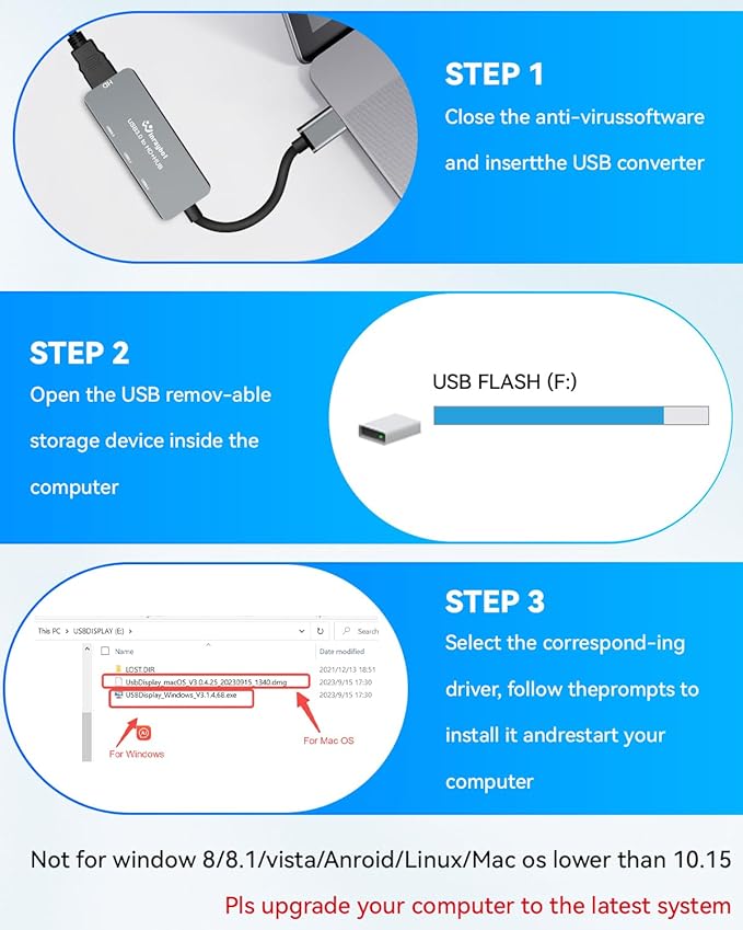 USB Hub with HDMI Extended Monitor 1080P@60Hz Display with 3 Port USB 3.0 Hub,Mirror & Extend Display Mode, Portable Aluminum USB Docking Station for Laptop, Desktop PC