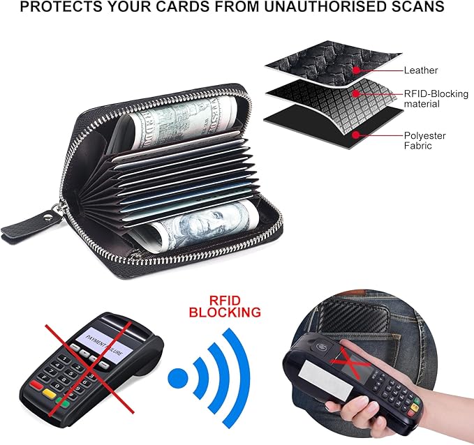 EcoVision Credit Card Holder RFID Card Case Wallet, Small Accordion Zipper Card Case Holder, Card Organizer Case for Women Men