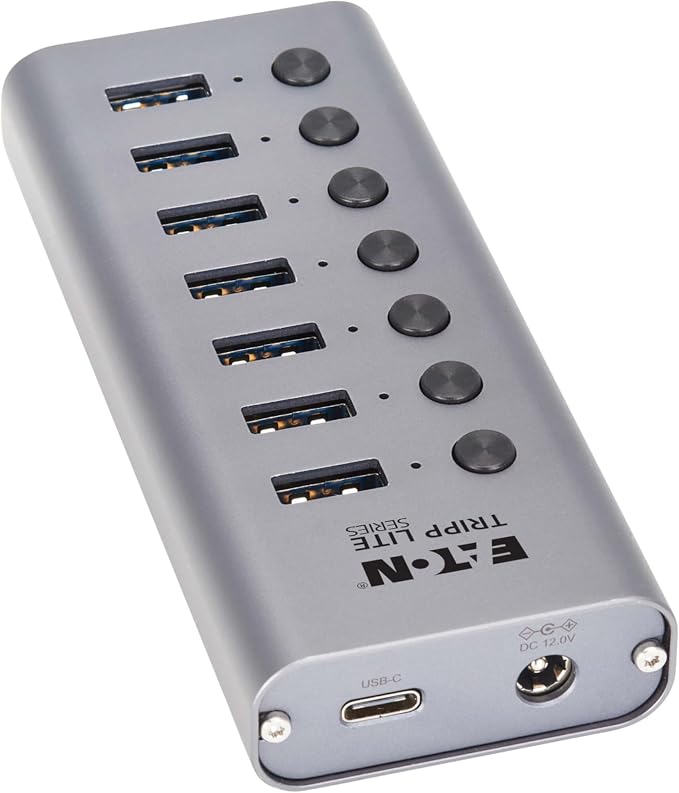 Eaton Tripp Lite Series USB C Hub 3.2 Gen 1 with 7 USB-A Ports and Individual On/Off Switch, 5 Gbps Data Transfer, Plug-and-Play, USBC Laptop Docking Station, 3-Year Warranty (U360-007-SW)