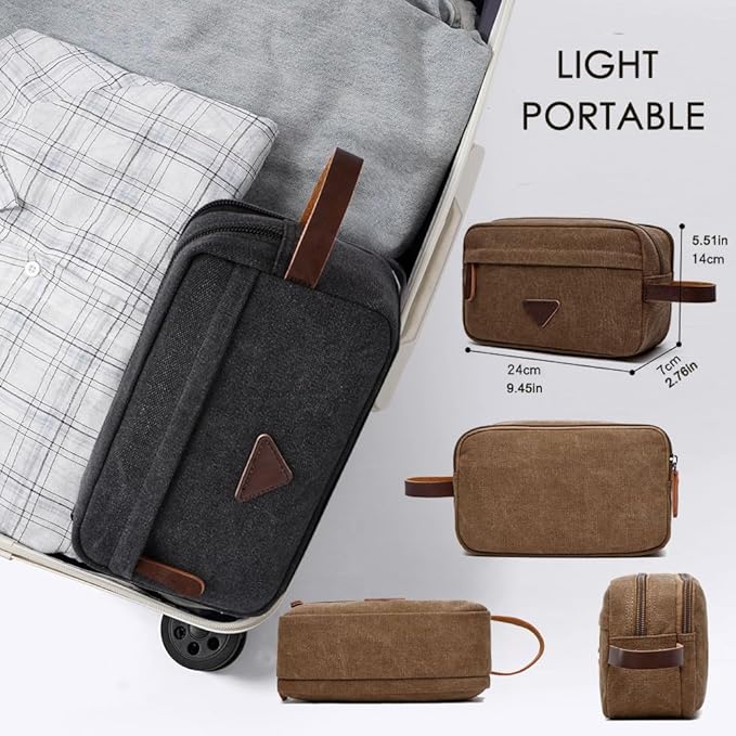 Tumecos Men’s Toiletry Bag Leather Waxed Canvas Shaving Dopp Kit Travel Accessories Organizer Bag