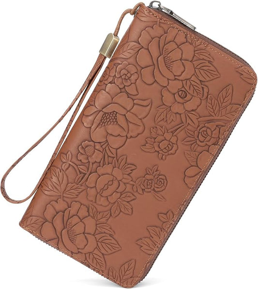 SENDEFN Women's Wallet RFID Blocking Leather Zip Around Wallet Large Capacity Long Purse Credit Card Holder with Wristlet