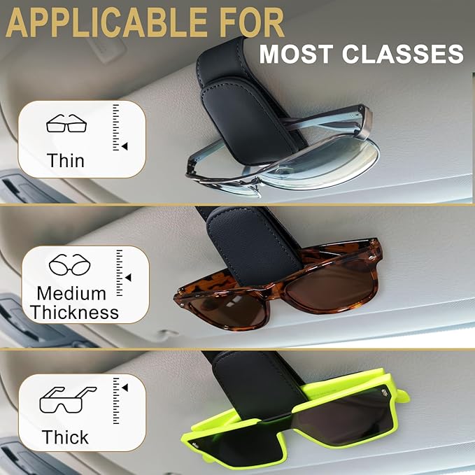 2 Pack Sunglasses Holders for Car Sun Visor,Magnetic Leather Glasses Eyeglass Hanger Clip for Car,Visor Sunglass Holder,Glasses Hanger Clip, Sunglasses Clip for Car Visor（Black）