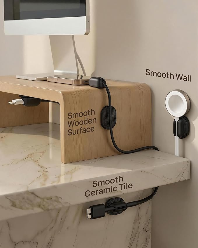 6 Pack Magnetic Cable Holder [2 in 1 Magnet & Adhesive] Cable Clips Silicone for Phone Charger, SODI Minimalist Cord Holder for Nightstand, No-Residue Adhesive Cord Organizer for Desk, Car, Office