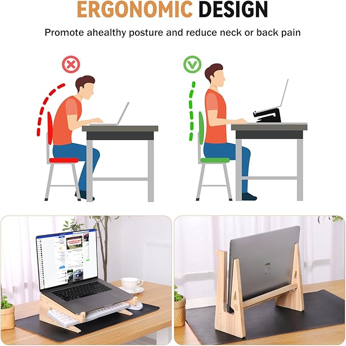 Wood Laptop Stand,Universal Computer Stands for Desk,Vertical Laptop Holder for MacBook Pro, Wooden Laptop Riser for MacBook Air, Dell, HP, Lenovo Compatible with 13.3 to 17.3 Inches All Laptops