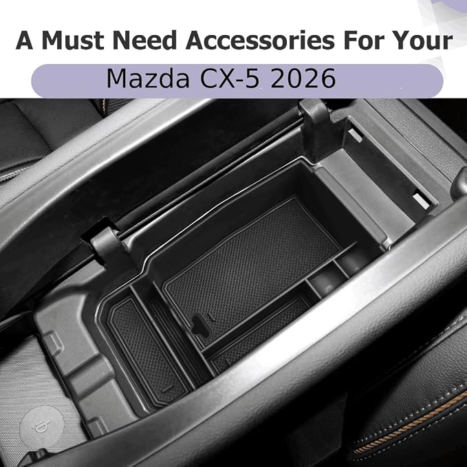 LUWU Mazda CX-5 2026 Center Console Organizer Compatible with 2026 Mazda CX5 Accessories Armrest Console Storage Box Insert Tray Mazda CX5 2026 Accessories ABS Material Black Coin Container