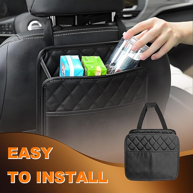 Car Seat Organizer Backseat, PU Leather Hanging Storage Bag with Multiple Pockets, Multipurpose Waterproof Car Organizer Foldable 2.14 Gallon Large Capacity Auto Accessories for Most Cars