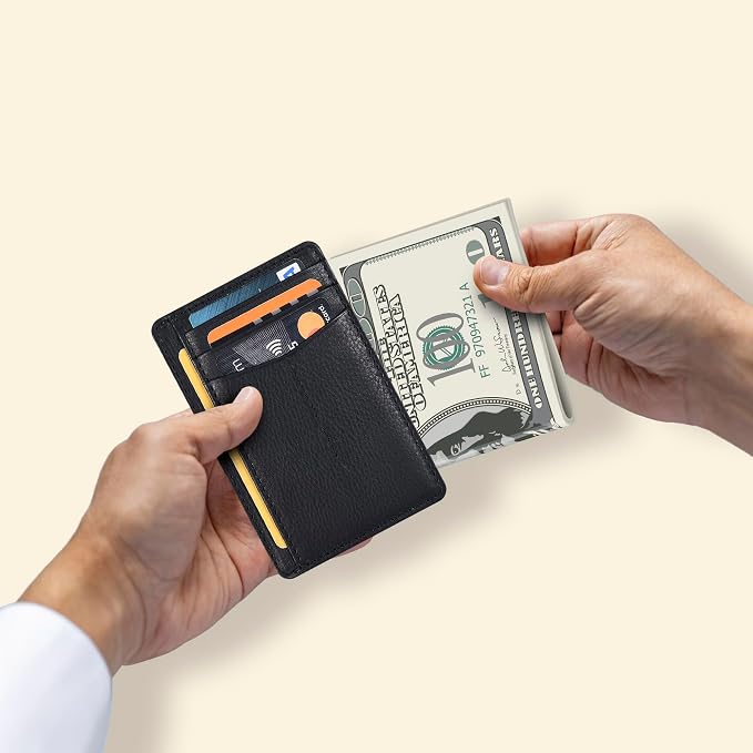 Oak Leathers Leather Slim Minimalist Wallet for Men & Women RFID Front Pocket Leather Card Holder Wallets (Nappa Black)