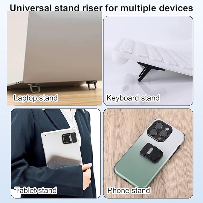 Penitue 2pcs Mini Portable Laptop Stand, Zinc Alloy Foldable Laptop Keyboard Riser Self-Adhesive Kickstand Invisible Computer Notebook Holder Lift for Desk Keyboards Laptops Support