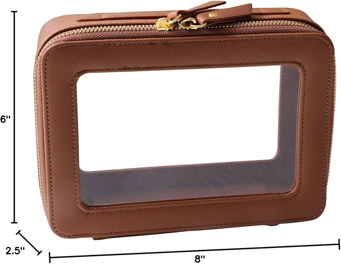 SANHECUN Toiletry bag waterproof cosmetic organizer with handle large opening for travelling car organizer (Brown)