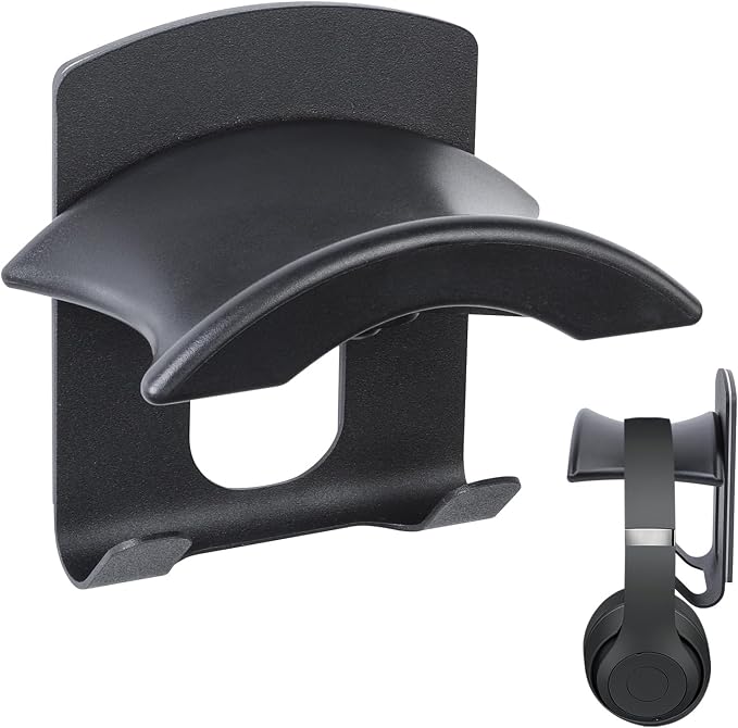 Headphone Stand Metal, Desk Headphone Hook Adhesive with Cable Clip,Aluminum Alloy Headset Stand for Desk,PC Gaming Headset Holder,Earphone Clamp for Airpods Max,HyperX,Sennheiser,Black