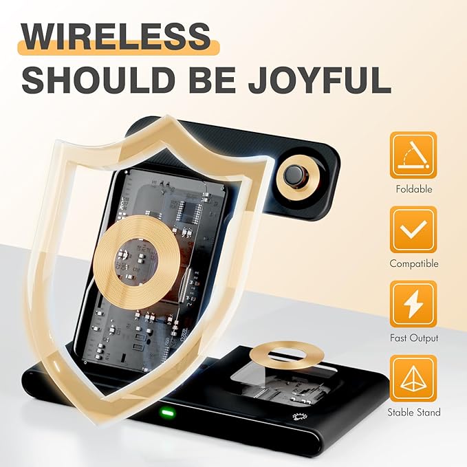 Portable 3-in-1 Wireless Charging Stand Dock, Compact Design for Bedroom and Travel, Compatible with iPhone 17/16/15/14/13/12 Series, for Apple Watch Ultra/SE/Series 11?? and for AirPods Pro 4/3/2