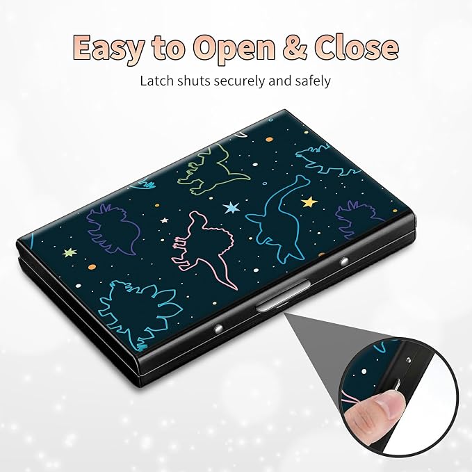 Slim Credit Card Holder, Fun Dinosaurs RFID Blocking Metal Wallet for Men & Women, Aluminum Minimalist Hard Case Pocket-Sized Business Cards Organizer (Fits Up to 10 Cards)