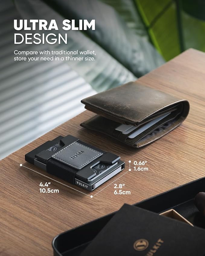 VULKIT Minimalist Pop Up Wallet RFID Blocking Aluminum Credit Card Holder with Expandable Backplate, Holds 12 Cards and Cash for Men and Women Space Grey