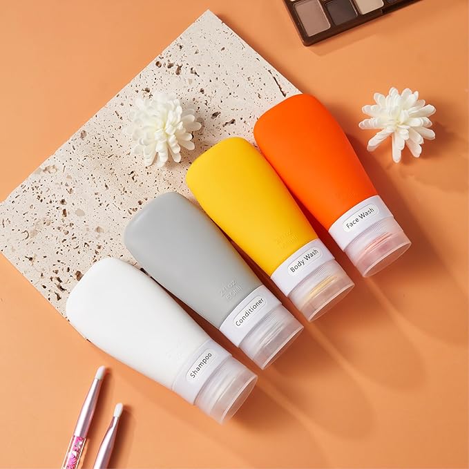INSFIT Travel Bottles for Toiletries, TSA Approved 3oz Travel Size Containers, BPA Free Leak Proof Squeezable Silicone Tubes for Shampoo Conditioner Lotion Body Wash with Labels