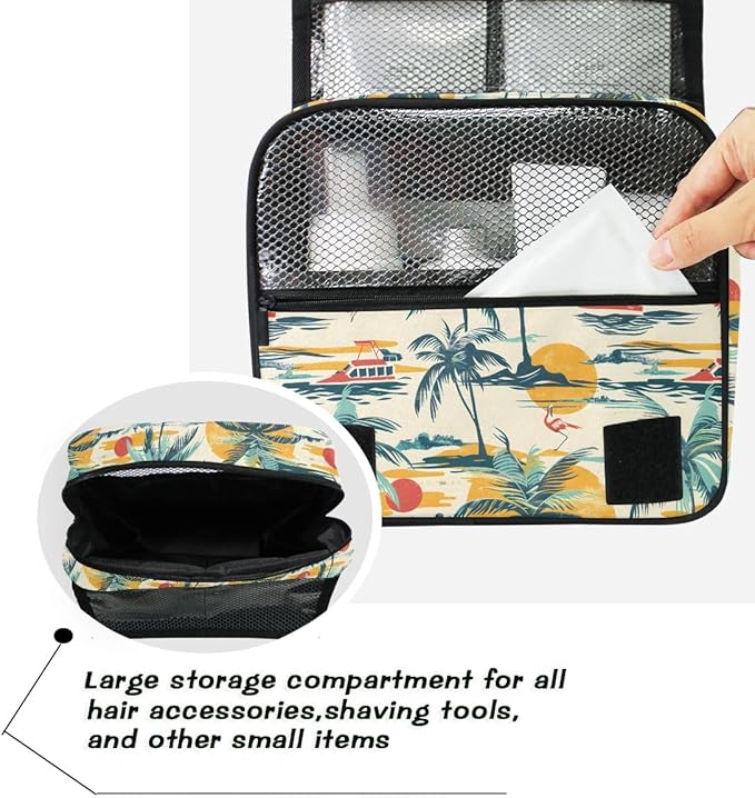 senya Hanging Travel Toiletry Bag Cute Kit Makeup Case Cosmetics Organizer for Men Women (Cruise Ships Sun Palm Trees)