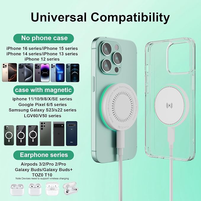 MagSafe Charger 2Pack 15W Magnetic Wireless Charger Fast Charging Pad with 6FT USB C to USB C Cable Compatible with iPhone 17/16/15/14/13/12 Series & AirPods 4/3/2/Pro | Strong Magnet Technology