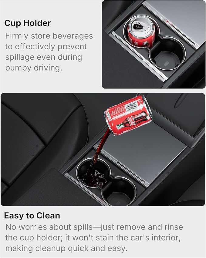 5PCS Center Console Organizer Compatible with 2025-2026 Tesla Model Y Juniper/2024-2026 Model 3 Highland Accessories, Hidden Storage Box, Cup Holder and Silicone Mat(Not Fit Juniper Standard)