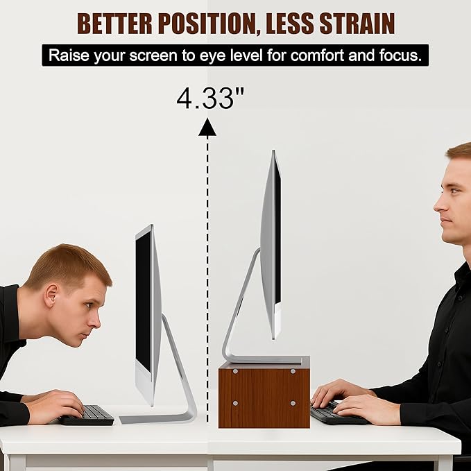 Monitor Stand Riser with Storage, 2 Tier Desk Organizer & Desktop Wood Shelf, Ergonomic Computer Stand for Laptop, PC & Printer, 16" Small TV Riser with 50 lbs Weight Capacity, Walnut Brown