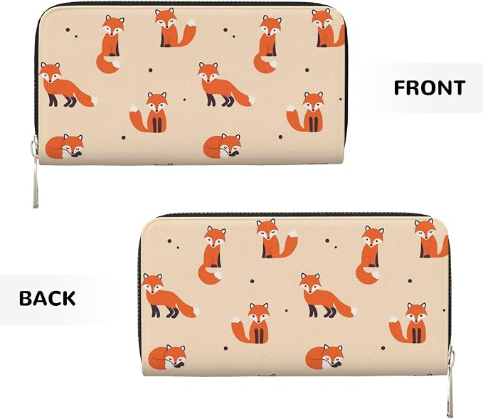 Vintage Cute Little Red Fox Wallet for Men Women Elegant Long Clutch Zip Around Travel Leather Coin Purse Large Capacity Credit Card Holder Handbag