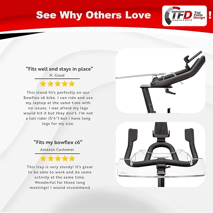 TFD The Tray, Laptop Tray Compatible with Schwinn IC4 and Bowflex C6 Bikes, Made in USA, Premium Acrylic Desk Holder for Laptop, Tablet, Phone, Books, and Bike Accessories
