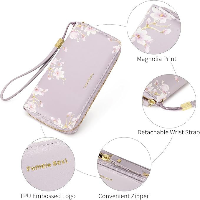 Pomelo Best Womens Wallet RFID Blocking Leather Multi Credit Card Large Capacity Wristlet Zip Around Long Wallets for Lady