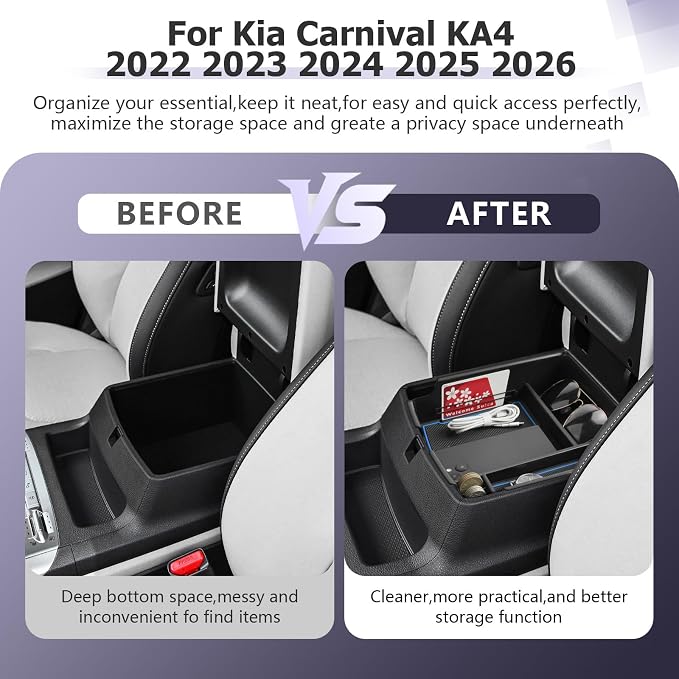 LUWU 2025 2026 Carnival Center Console Organizer Compatible with Kia Carnival KA4 2022-2025 2026 Accessories Armrest Console Storage Box Insert Tray ABS Material Black Coin Container, Blue