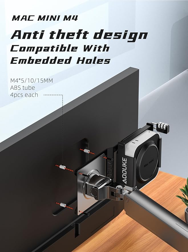 with Combination Security Lock 2024 Mac mini M4 VESA Computer Monitor Mount Bracket for Anti-Theft Server Rack Extension Plate Adapter, Compatible 75X75/100X100MM Hole distance-AJM4GS-BM