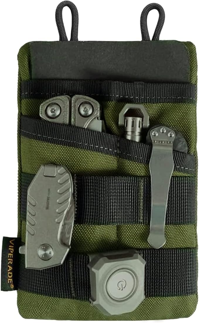 VIPERADE VE3 Tool Pouch Pocket Organizer, Nylon Tool Belt Loop Pouch with 4 Pockets Tool Storage EDC Pouch for Flashlight/Pocket Knife, Tactical Pen, Notebook (OD Green)