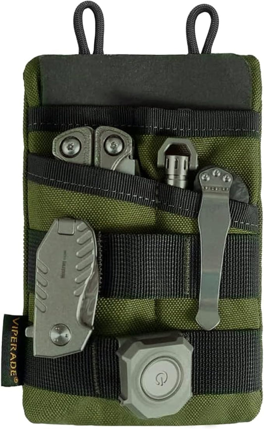 VIPERADE VE3 Tool Pouch Pocket Organizer, Nylon Tool Belt Loop Pouch with 4 Pockets Tool Storage EDC Pouch for Flashlight/Pocket Knife, Tactical Pen, Notebook (OD Green)