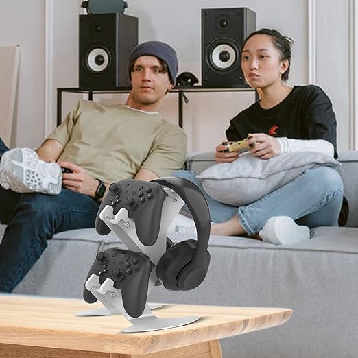NBCP Controller Holder, Game Controller Headset Stand for Xbox Series X S/Xbox one / PS5 / PS4 / NS/PC/Headset, Aluminum Metal Headset Mount Universal Organizer for Video Game Accessories (White)