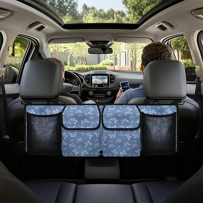Butterfly Print Car Trunk Organizer with 4 Pockets Foldable Car Backseat Storage Bag Universal Detachable Auto Accessories for SUV Hatchback Crossover Minivan