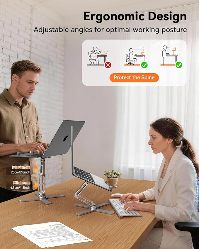 TECKNET 360° Rotating Laptop Stand for Desk, Ergonomic Foldable Computer Stand, Portable Laptop Riser Holder Adjustable Height Angles, Compatible with MacBook Air Pro All Laptops 10-17" Silver