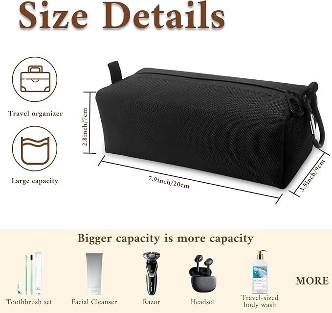 Small Toiletry Bag for Men, Travel Bag Waterproof and Foldable for Storage Mini Toiletry Bag Equipped With Carabiner for Easy Portability (black)
