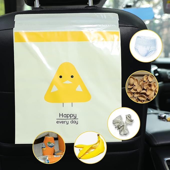 60PCS Easy Stick-On Disposable Portable Car Trash Bag, Waterproof Leakproof Vomit Bags, Firm and Durable, Suitable for Cars, Camping, Travel, Kitchens, Bedrooms, Study Rooms, Office Spaces