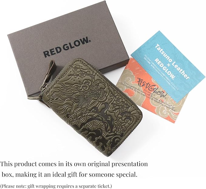 Red Glow Men’s Genuine Leather Smart Key Case, Multi-Function Dragon Pattern with 4 Key Rings & Removable Ring (RG-009)