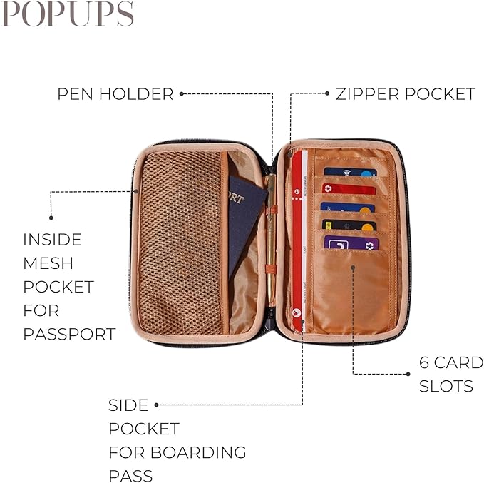 POPUPS Passport Travel Wallet for Women - Large Multiple Document Organizer and Holder with Wristlet - Palm Beige